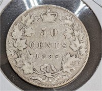 1899 Canadian Sterling Silver 50-Cent Half Dollar