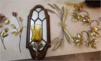 Lot of 8- Metal Hanging Decor & Wood Candle Holder