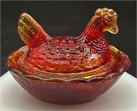 Vtg Amberina Mini Hen On The Nest Uv Reactive