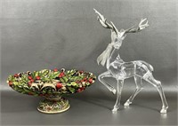 Holly Pedestal Centerpiece & Reindeer
