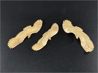 3 Beautiful mammoth ivory carvings of eagles by C.