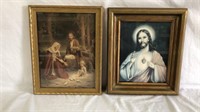 2 Antique Religious Prints Wood Frame