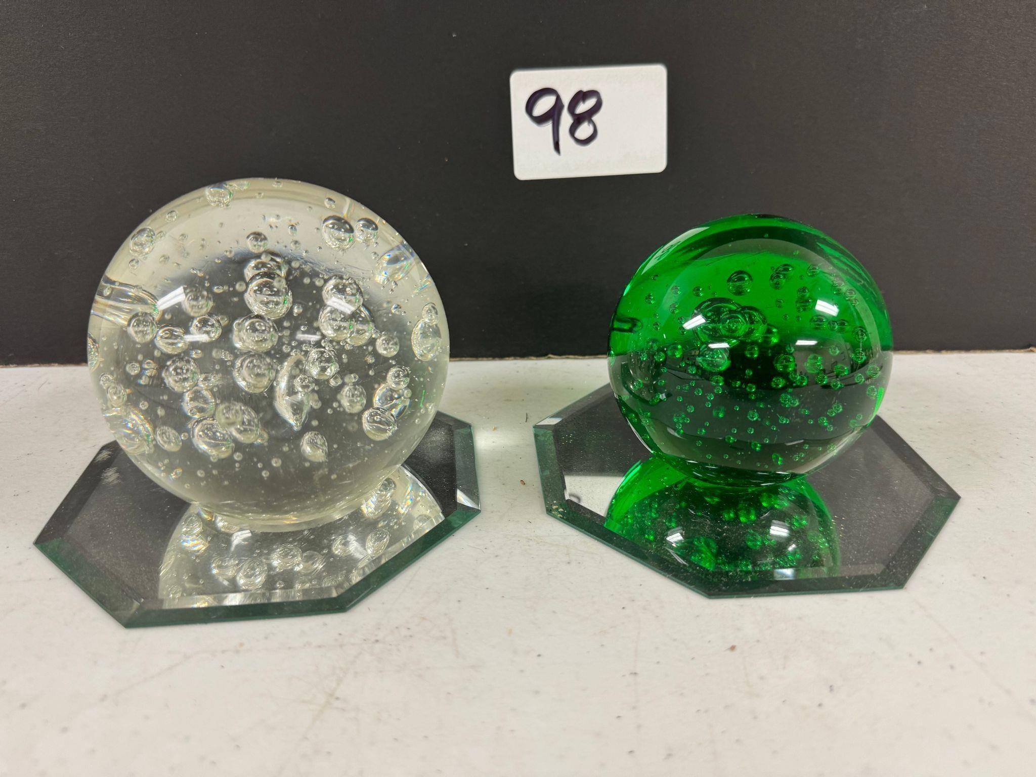 2 Crystal Bubble Balls with Mirrors 3" &3.5"