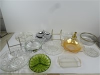 Lot of Vintage Metal and Glass Serving Trays and