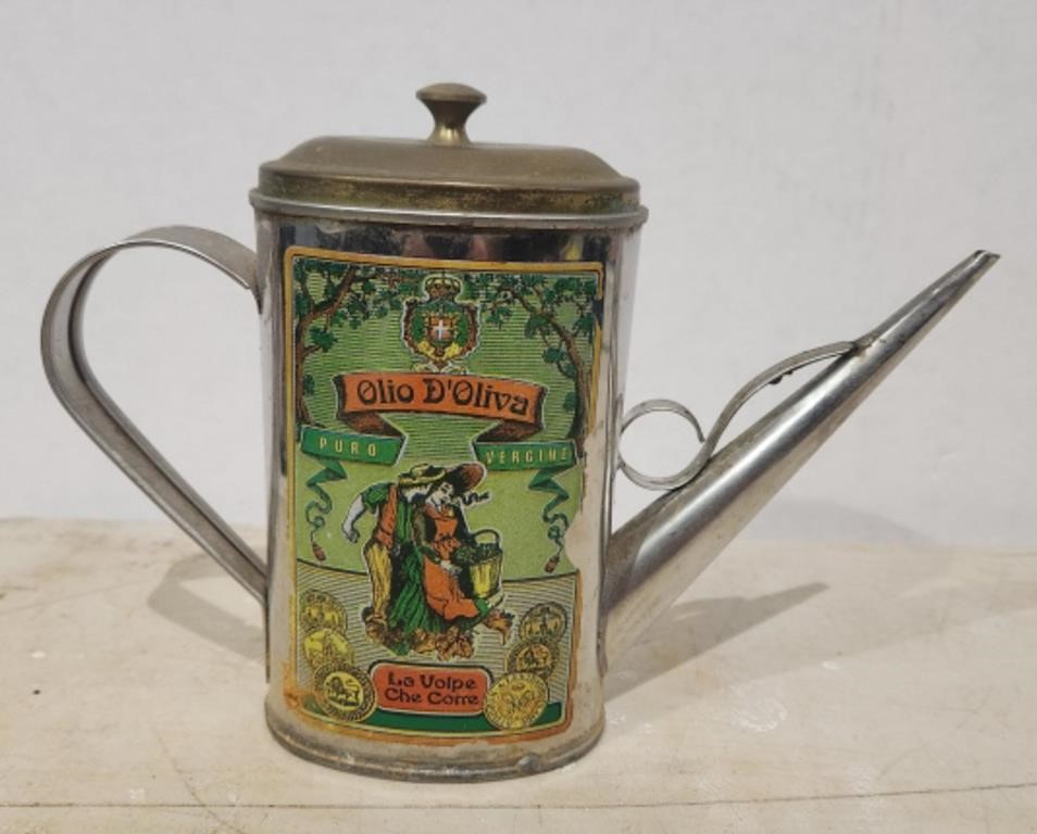 Vintage Italian Olive Oil Canister Tin.  6.5T×9W