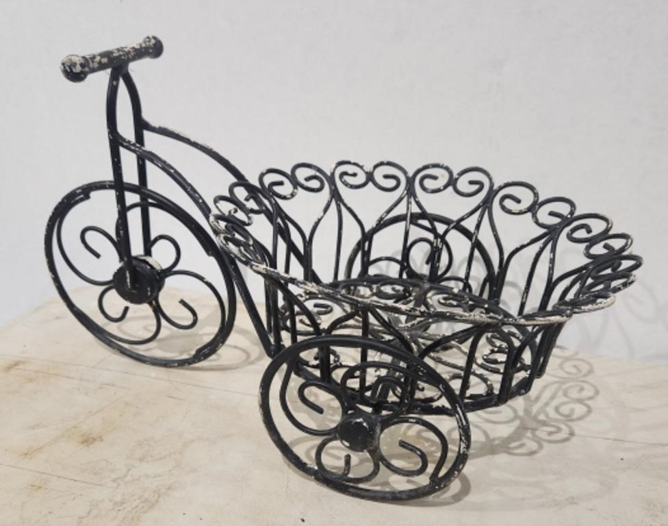 Vintage Tricycle Wrought Iron Plant Stand 9"×16".