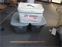 2 Totes & Container full of Life Jackets