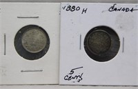 1880-H and 1920 Canada 5 cent Silver, nice.