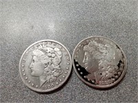 X2  1882 O & 1900 O Morgan silver dollar coins