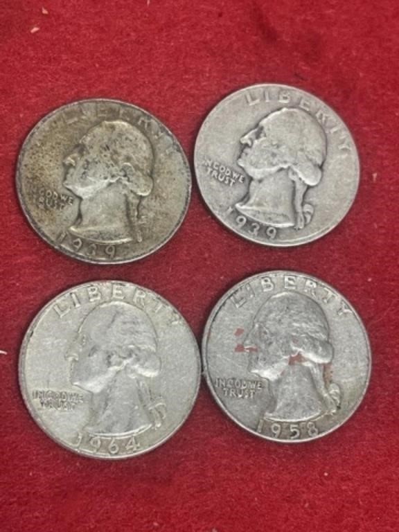 4 SILVER WASHINGTON QUARTERS