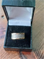 14K Five Band Ring, 3 bands of Pave diamonds in