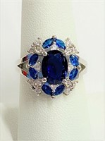 .925 Silver Blue Zircon Ring Sz 6 R