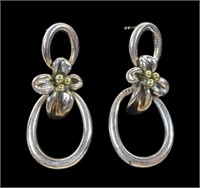 Sterling silver double hoop floral post earrings