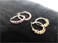 Two Pair 10K and Stone Pierced Earrings