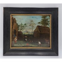 Oil On Panel Flemish Painting After David Teniers