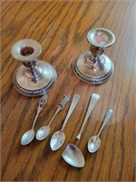 STERLING SPOONS & CANDLE HOLDERS