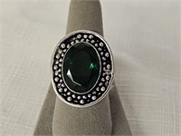 German Silver Green Emerald Ring