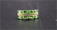 925 Green & White Gemstone Ring Sz8