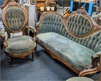 Antique Victorian Forest Green Parlor Set