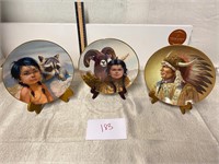 set of 3 native american plates with stands