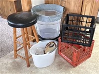 Plastic Crates, Bar Stool, Laundry Hamper, Bucket