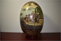 A Large, Satsuma Style Porcelain Egg on Stand