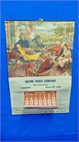 1953 Advertising Calendar Waynes Electronics