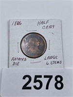 1806 1/2 Cent Rotated Die, Large 6 Stems