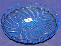 Pressed glass flower bowl in blue swirl