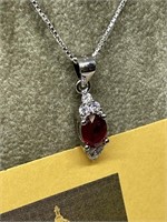 Sterling Silver Necklace w/ Ruby and CZ