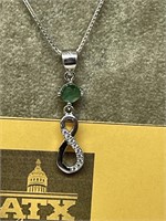 Sterling Silver Necklace w/ Emerald and CZ