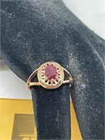 Sterling Silver Ring w/ Ruby (14k Rose Gold Plate)