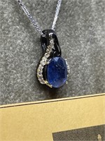 Sterling Silver Necklace w/ Sapphire and CZ