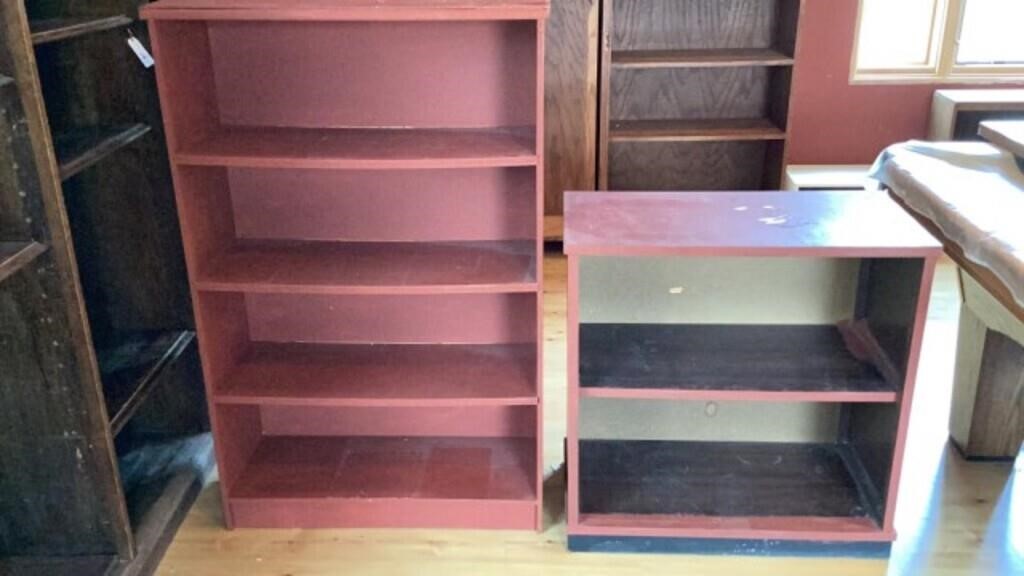 2) Red Painted Bookcases 31.5"x16"x49.5"