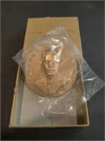 Bronze Henry Fowler medallion in box, 3"diam.