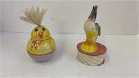 Vintage tin chick and chalk rooster