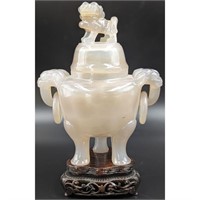 A Very Finely Carved Chinese Agate Tripod Censer