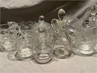 VTG CLEAR CUT GLASS CRUETS/CREAMERS/SUGAR