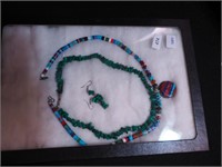 Two necklaces: one 17" malachite with matching