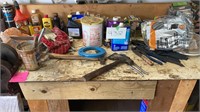 Contents of workbench. Chemicals nails screws