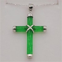 STERLING SILVER GENUINE JADEITE CROSS PENDANT