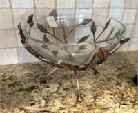 Leaf Metal Base Glass Center piece Bowl