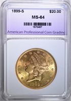 1899-S $20.00 GOLD LIBERTY, APCG CH/GEM BU