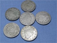 Six Liberty Head V Nickels