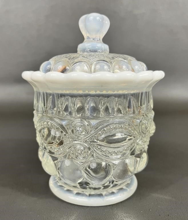 Mosser Eye Winker Opalescent Lidded Sugar Bowl