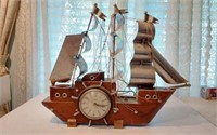 SHIP CLOCK- WOODEN - ELECTRIC- UNITED BRAND