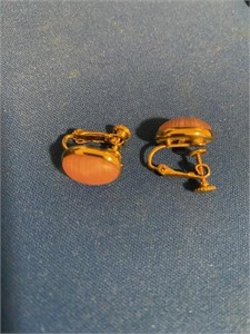 Napier Pink Stone Gold Tone Screw on Earrings
