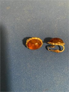 Vintage Amber Stone & Gold Tone Clip on Earrings