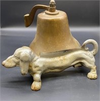 Large Brass Bell & Iron Dachshund Statue