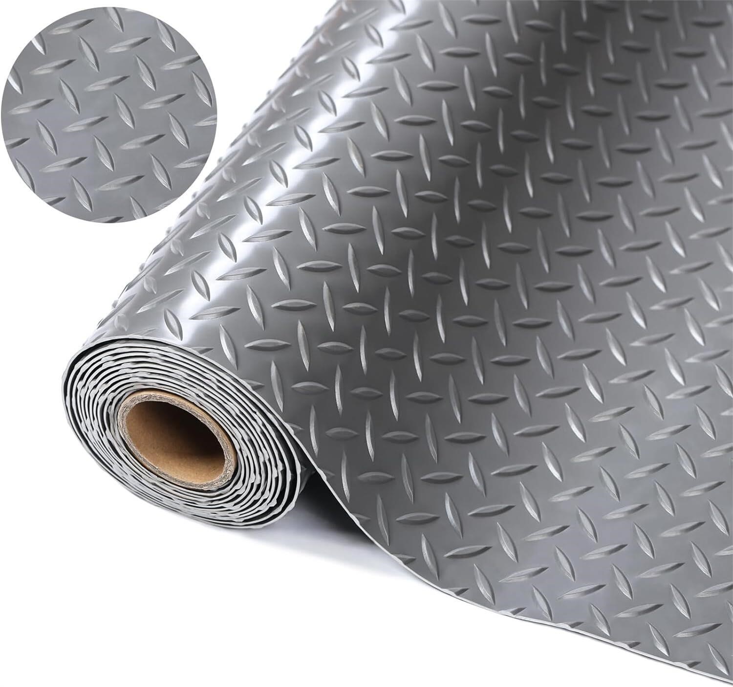 7.5 x 20 FT Garage Floor Mat - Grey PVC Roll